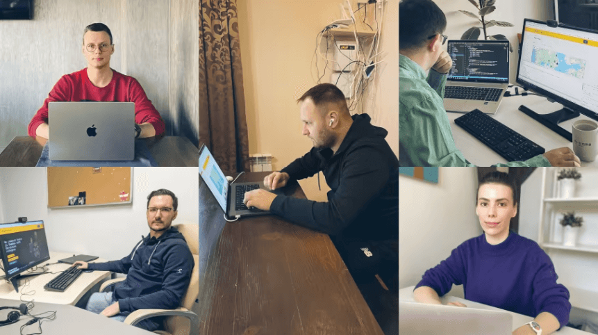 <p>Teamet på Sigma Software som utvecklat plattformen Swedes for Ukraine: Dmytro Kapustianskyi, Artem Kostenko, Pavlo Shyian, Vladyslav Plotnyk och Vera Prokudina.</p>